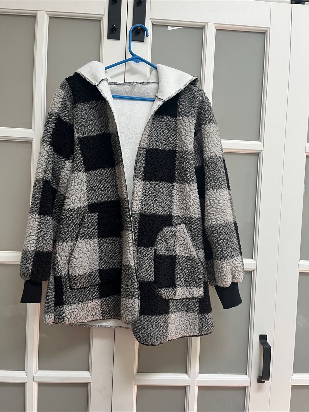 Cozy Black and Gray Buffalo Check Sherpa Jacket